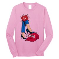 Kamala Harris With High Heels Stepping On Red Hat 2024 Long Sleeve Shirt