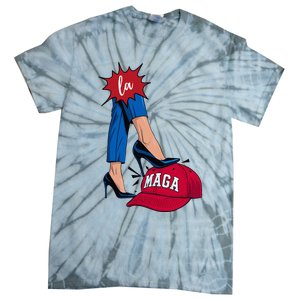 Kamala Harris With High Heels Stepping On Red Hat 2024 Tie-Dye T-Shirt