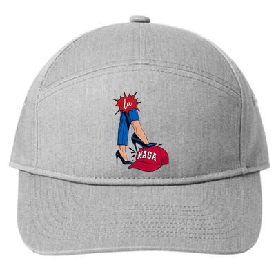 Kamala Harris With High Heels Stepping On Red Hat 2024 7-Panel Snapback Hat