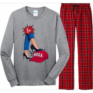 Kamala Harris With High Heels Stepping On Red Hat 2024 Long Sleeve Pajama Set