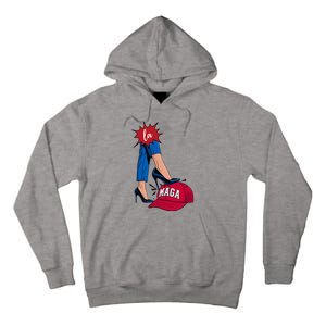 Kamala Harris With High Heels Stepping On Red Hat 2024 Tall Hoodie