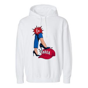 Kamala Harris With High Heels Stepping On Red Hat 2024 Garment-Dyed Fleece Hoodie