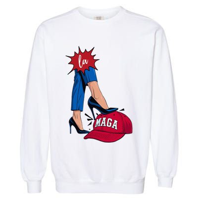 Kamala Harris With High Heels Stepping On Red Hat 2024 Garment-Dyed Sweatshirt