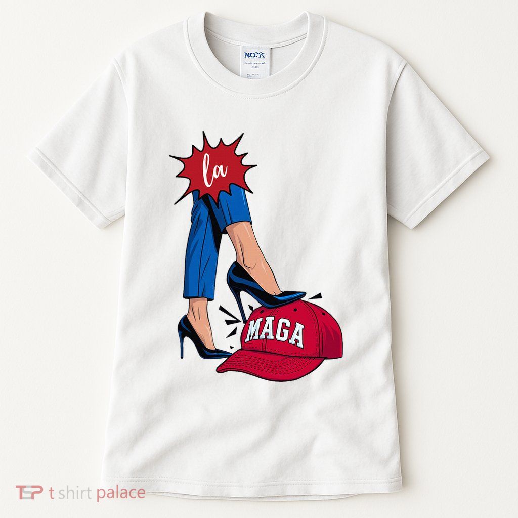 Kamala Harris With High Heels Stepping On Red Hat 2024 Tall T-Shirt