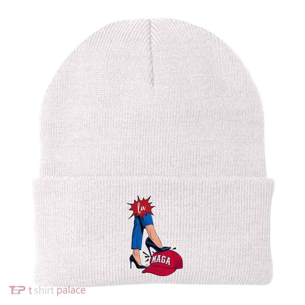 Kamala Harris With High Heels Stepping On Red Hat 2024 Beanie