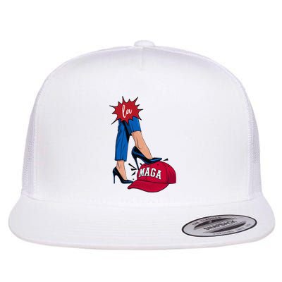 Kamala Harris With High Heels Stepping On Red Hat 2024 Flatbill Hat