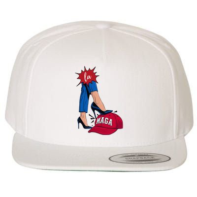 Kamala Harris With High Heels Stepping On Red Hat 2024 Wool Snapback Cap