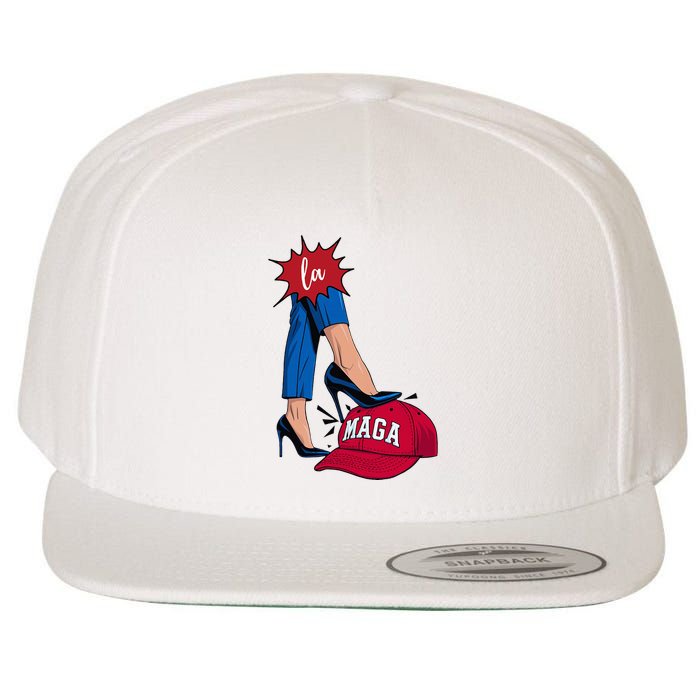 Kamala Harris With High Heels Stepping On Red Hat 2024 Wool Snapback Cap
