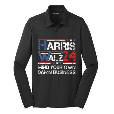 Kamala Harris Walz Mind Your Own Damn Business Silk Touch Performance Long Sleeve Polo