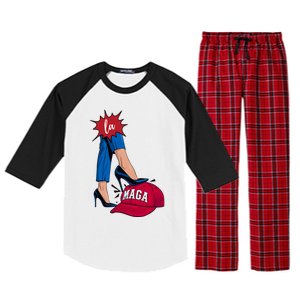 Kamala Harris With High Heels Stepping On Red Hat 2024 Funny Raglan Sleeve Pajama Set