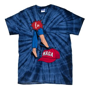 Kamala Harris With High Heels Stepping On Red Hat 2024 Funny Tie-Dye T-Shirt