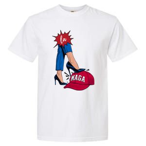 Kamala Harris With High Heels Stepping On Red Hat 2024 Funny Garment-Dyed Heavyweight T-Shirt