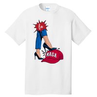 Kamala Harris With High Heels Stepping On Red Hat 2024 Funny Tall T-Shirt