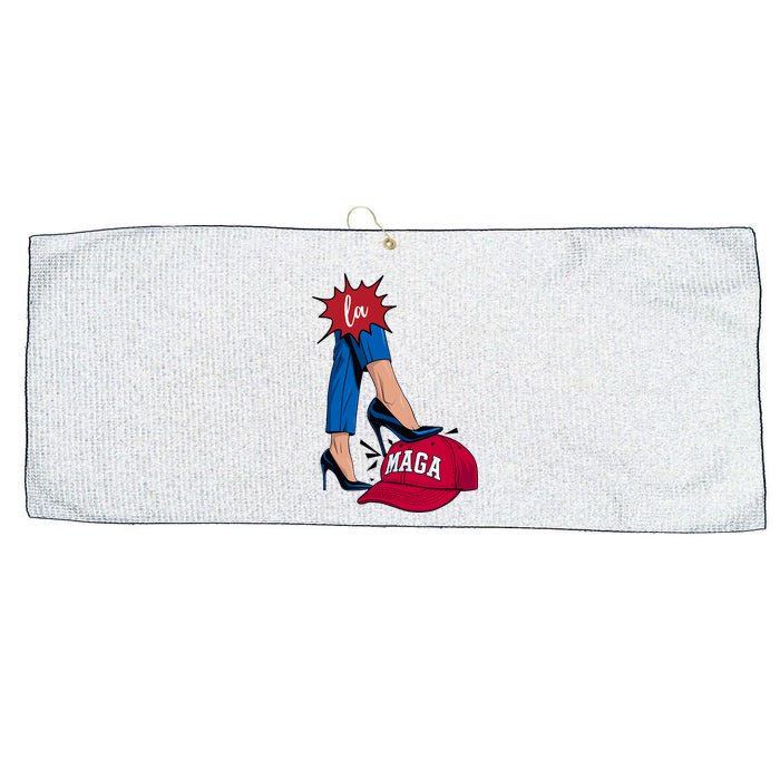 Kamala Harris With High Heels Stepping On Red Hat 2024 Funny Large Microfiber Waffle Golf Towel