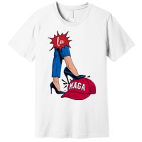 Kamala Harris With High Heels Stepping On Red Hat 2024 Funny Premium T-Shirt