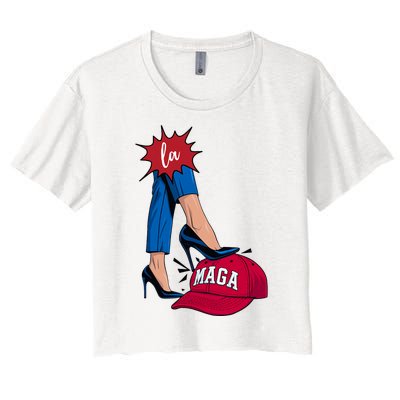 Kamala Harris With High Heels Stepping On Red Hat 2024 Funny Women's Crop Top Tee