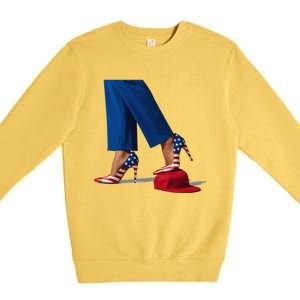 Kamala Harris With High Heels Stepping On Red Hat Gift Premium Crewneck Sweatshirt