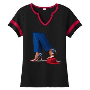 Kamala Harris With High Heels Stepping On Red Hat Gift Ladies Halftime Notch Neck Tee