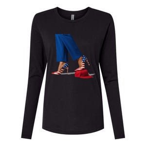 Kamala Harris With High Heels Stepping On Red Hat Gift Womens Cotton Relaxed Long Sleeve T-Shirt