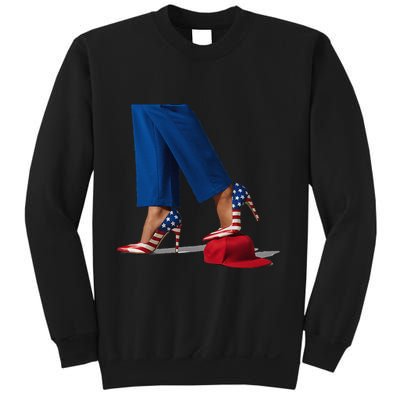 Kamala Harris With High Heels Stepping On Red Hat Gift Sweatshirt