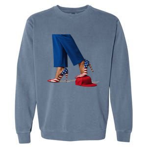 Kamala Harris With High Heels Stepping On Red Hat Gift Garment-Dyed Sweatshirt