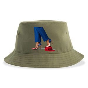 Kamala Harris With High Heels Stepping On Red Hat Gift Sustainable Bucket Hat