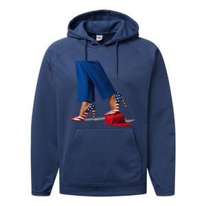 Kamala Harris With High Heels Stepping On Red Hat Gift Performance Fleece Hoodie