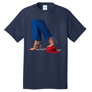 Kamala Harris With High Heels Stepping On Red Hat Gift Tall T-Shirt