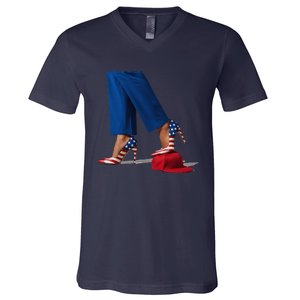 Kamala Harris With High Heels Stepping On Red Hat Gift V-Neck T-Shirt