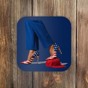 Kamala Harris With High Heels Stepping On Red Hat Gift Coaster