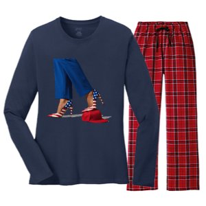 Kamala Harris With High Heels Stepping On Red Hat Gift Women's Long Sleeve Flannel Pajama Set 