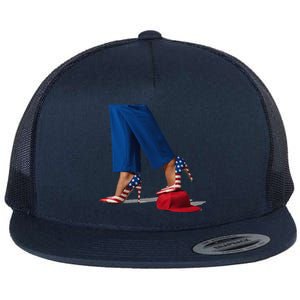 Kamala Harris With High Heels Stepping On Red Hat Gift Flat Bill Trucker Hat