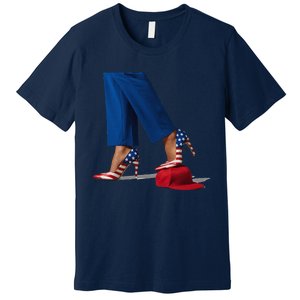 Kamala Harris With High Heels Stepping On Red Hat Gift Premium T-Shirt