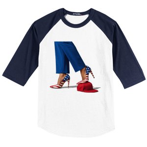 Kamala Harris With High Heels Stepping On Red Hat Gift Baseball Sleeve Shirt