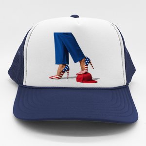 Kamala Harris With High Heels Stepping On Red Hat Gift Trucker Hat