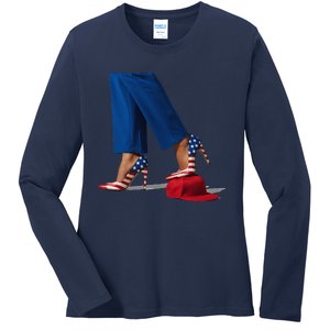 Kamala Harris With High Heels Stepping On Red Hat Gift Ladies Long Sleeve Shirt