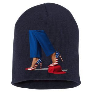 Kamala Harris With High Heels Stepping On Red Hat Gift Short Acrylic Beanie