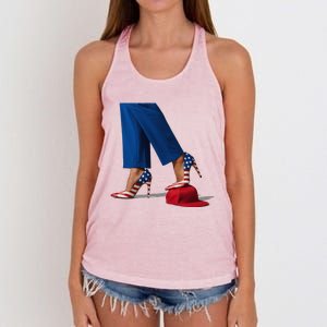 Kamala Harris With High Heels Stepping On Red Hat Gift Women's Knotted Racerback Tank