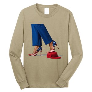 Kamala Harris With High Heels Stepping On Red Hat Gift Long Sleeve Shirt