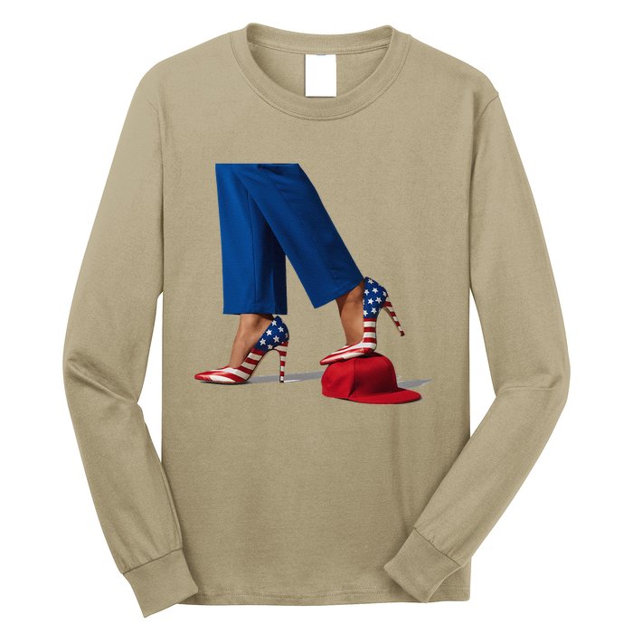 Kamala Harris With High Heels Stepping On Red Hat Gift Long Sleeve Shirt