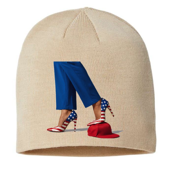 Kamala Harris With High Heels Stepping On Red Hat Gift Sustainable Beanie