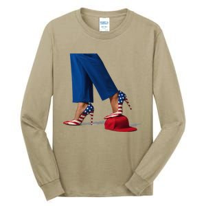 Kamala Harris With High Heels Stepping On Red Hat Gift Tall Long Sleeve T-Shirt