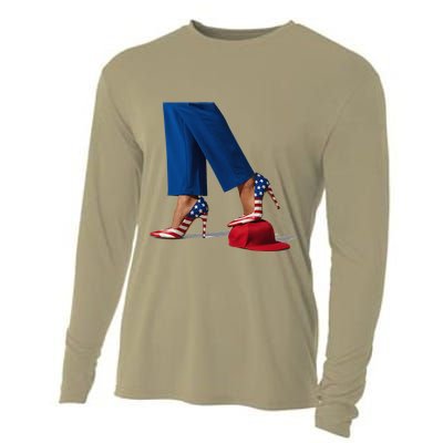 Kamala Harris With High Heels Stepping On Red Hat Gift Cooling Performance Long Sleeve Crew