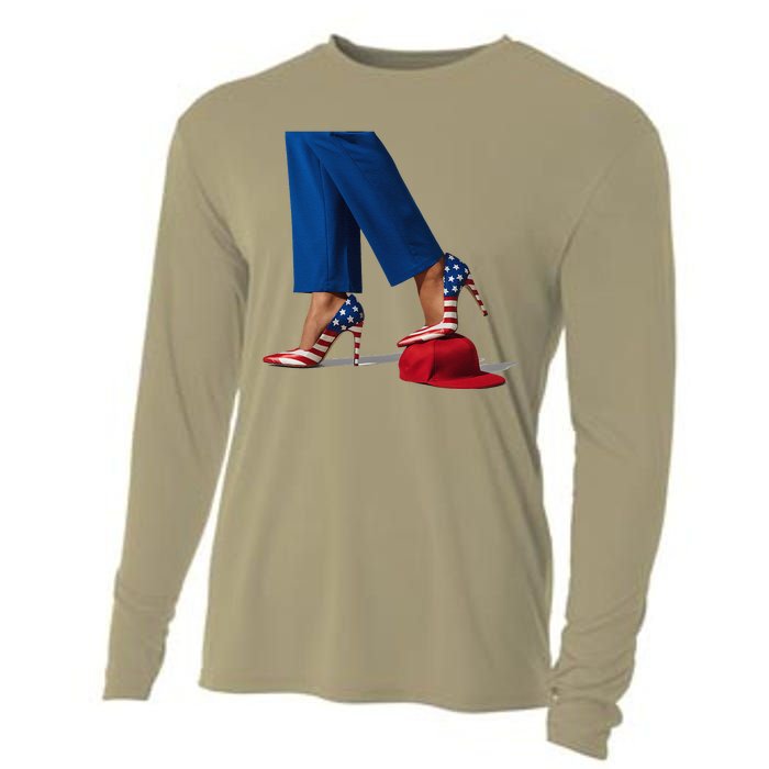 Kamala Harris With High Heels Stepping On Red Hat Gift Cooling Performance Long Sleeve Crew