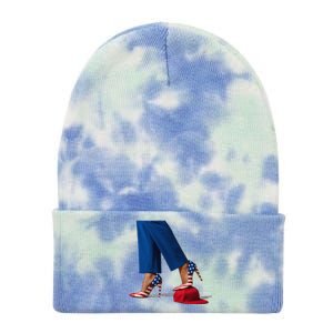 Kamala Harris With High Heels Stepping On Red Hat Gift Tie Dye 12in Knit Beanie