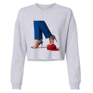 Kamala Harris With High Heels Stepping On Red Hat Gift Cropped Pullover Crew