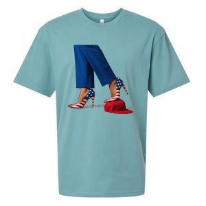 Kamala Harris With High Heels Stepping On Red Hat Gift Sueded Cloud Jersey T-Shirt