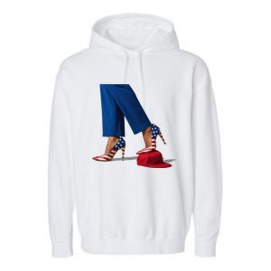 Kamala Harris With High Heels Stepping On Red Hat Gift Garment-Dyed Fleece Hoodie