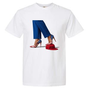 Kamala Harris With High Heels Stepping On Red Hat Gift Garment-Dyed Heavyweight T-Shirt