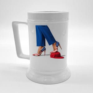 Kamala Harris With High Heels Stepping On Red Hat Gift Beer Stein